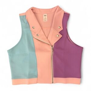 NWOT Balera Colorblock Pastel Kidcore Teacher Dance Colorful Moto Vest, Size LA.